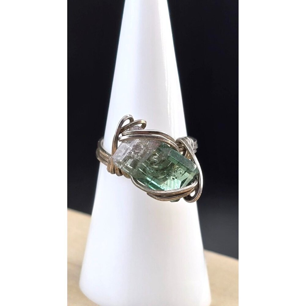 Vintage Handcrafted Watermelon Tourmaline Wire Wrapped Silver Ring Size 5
